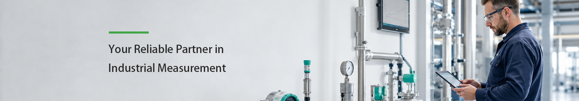 YUA Instruments - Industrial Measurement Solutions Banner with Modern City Skyline and Precision Architecture